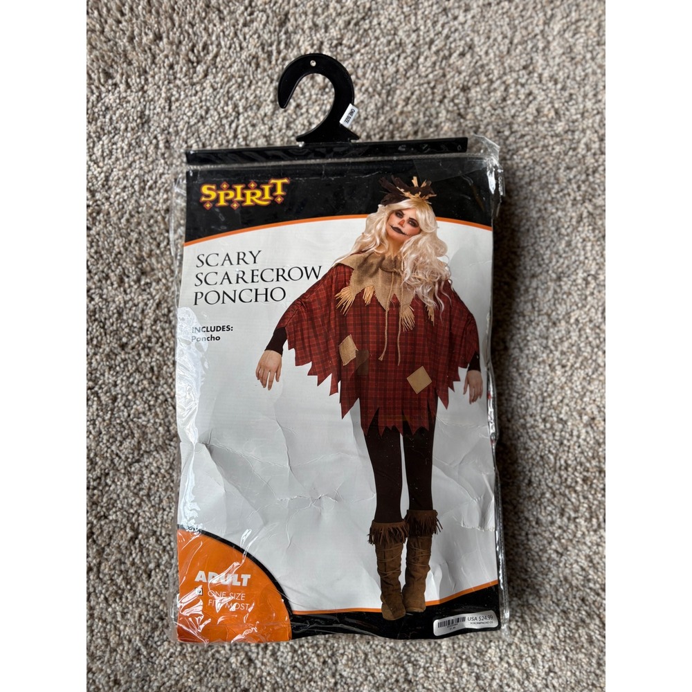 Spirit Halloween Scary Scarecrow Poncho Adult One Size Plaid Costume Choker